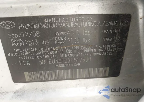 2009 Hyundai Sonata Limited V6 из США, поврежденный, VIN 5NPEU46F09H517604